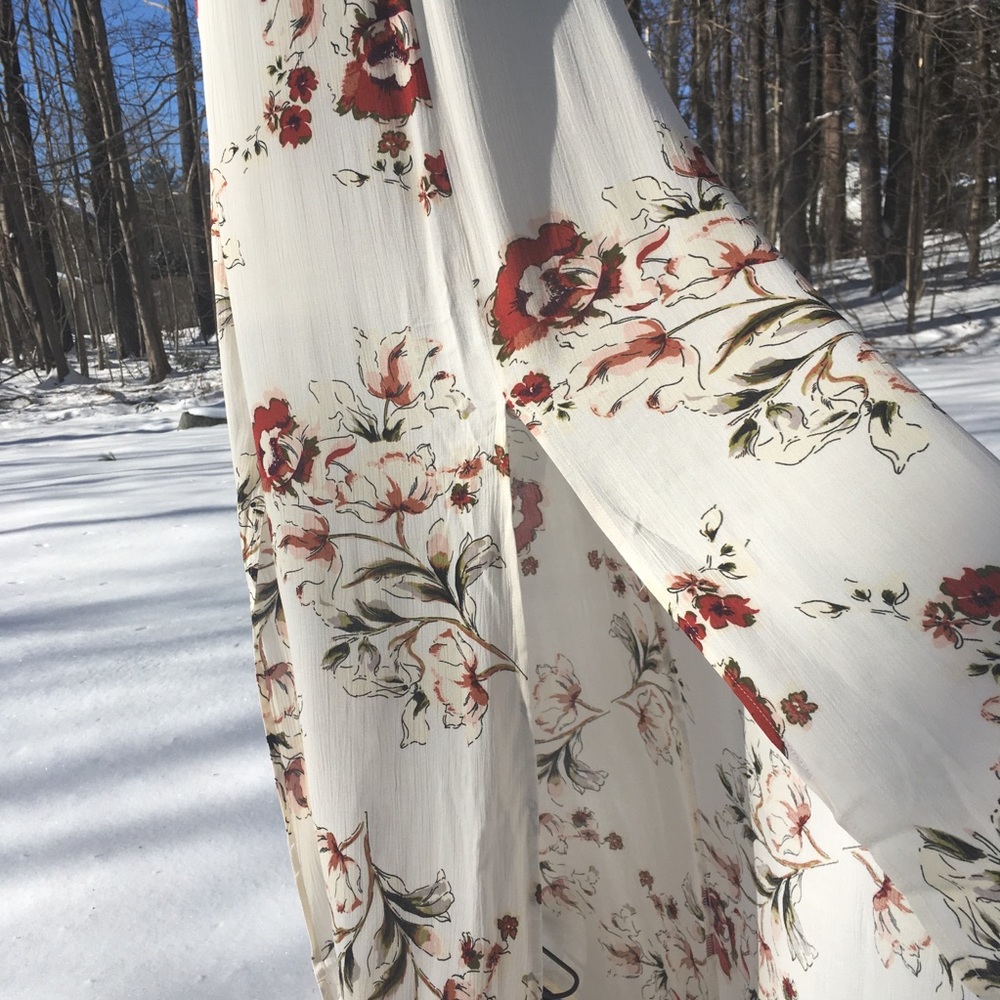 Romantic Floral Maxi Dress Velvet Trim - Picture 4 of 6